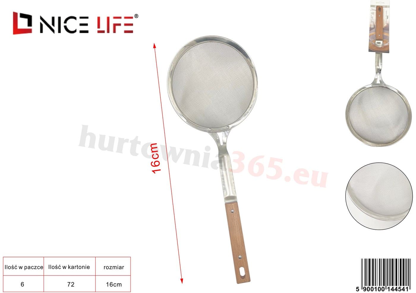 Sitko kuchenne z metalową siateczką i drewnianą rączką