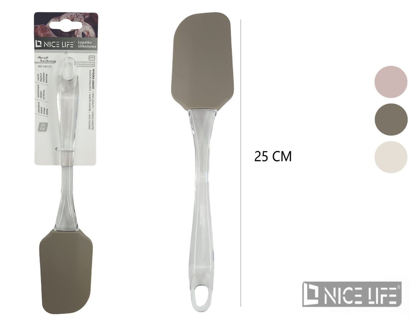 Łopatka silikonowa z przezroczystą plastikową rączką