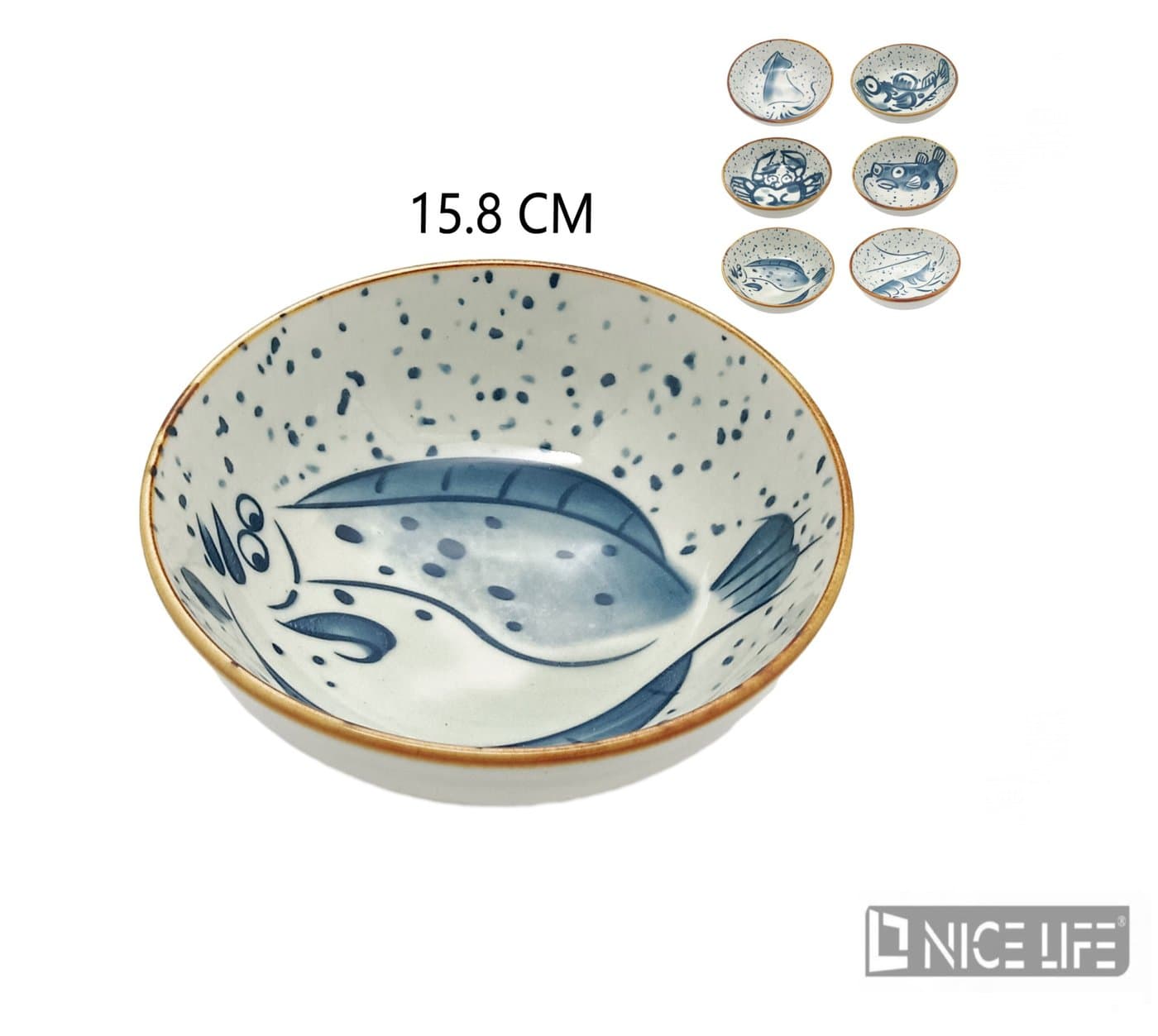 Miska ceramiczna biała w granatowe kropki z motywem ryby