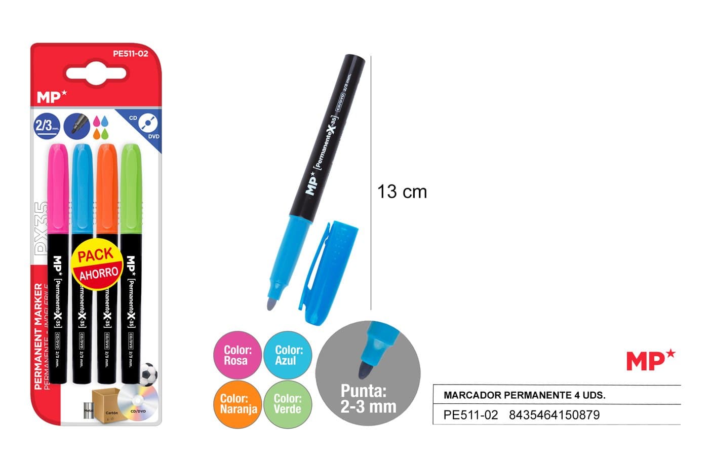 Marker permanentny 4 sztopakowanie 2-3MM MP