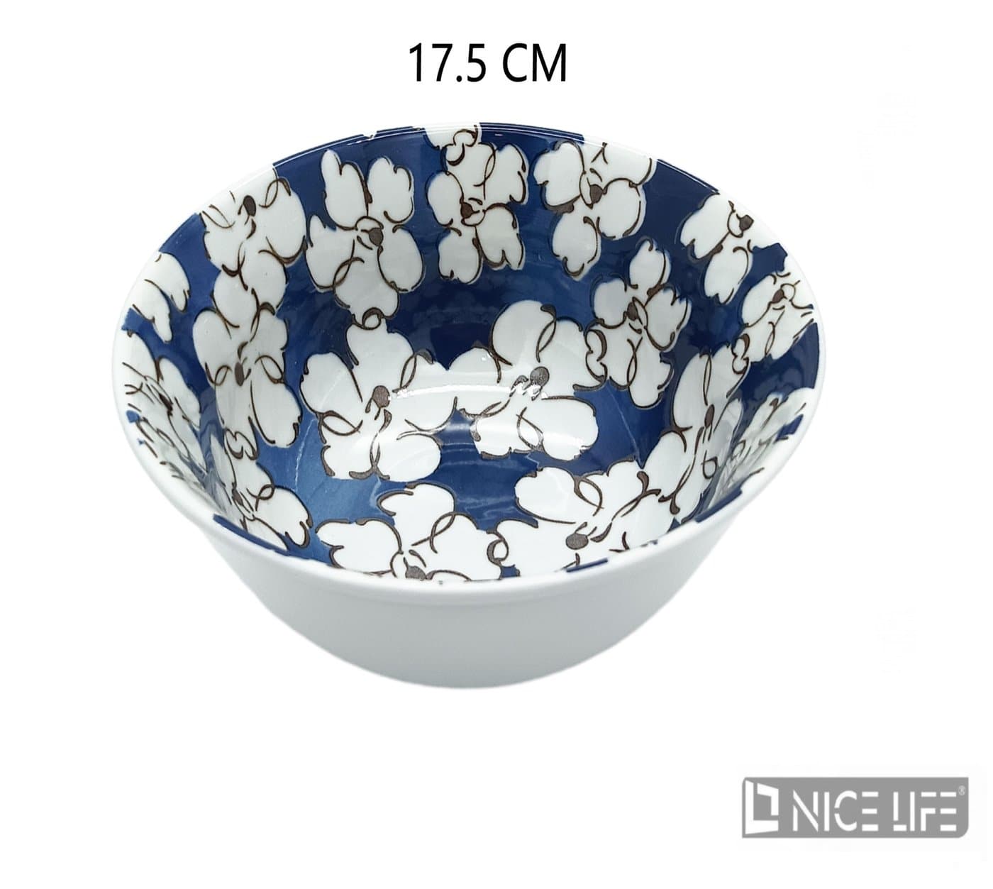 Miska ceramiczna z granatowym wzorem kwiatowym wewnątrz