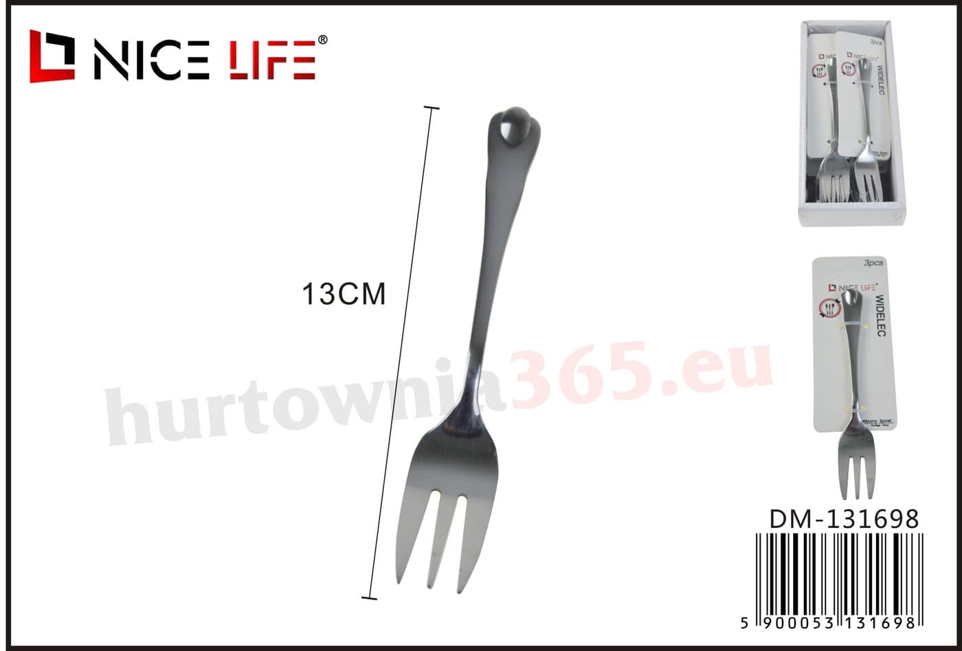 Widelec metalowy trójzębny z ozdobną rękojeścią