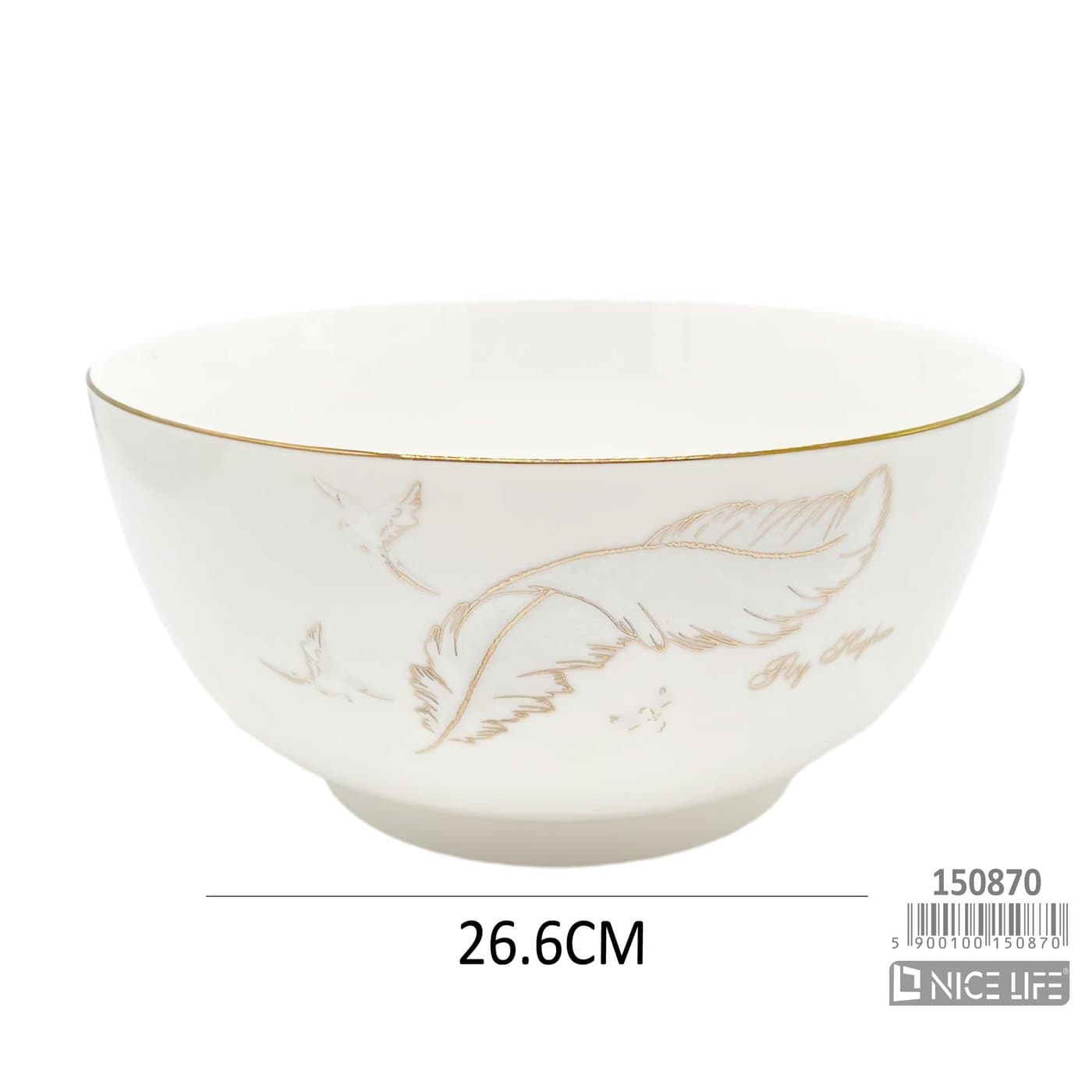 Miska ceramiczna biała ze złotą obwódką i motywem piór