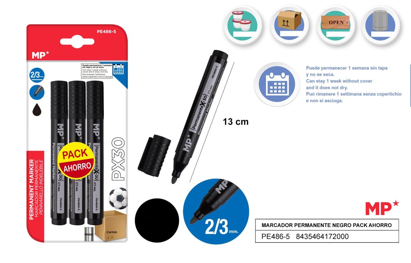 Marker permanentny 3 sztop. czarny 2-3MM MP