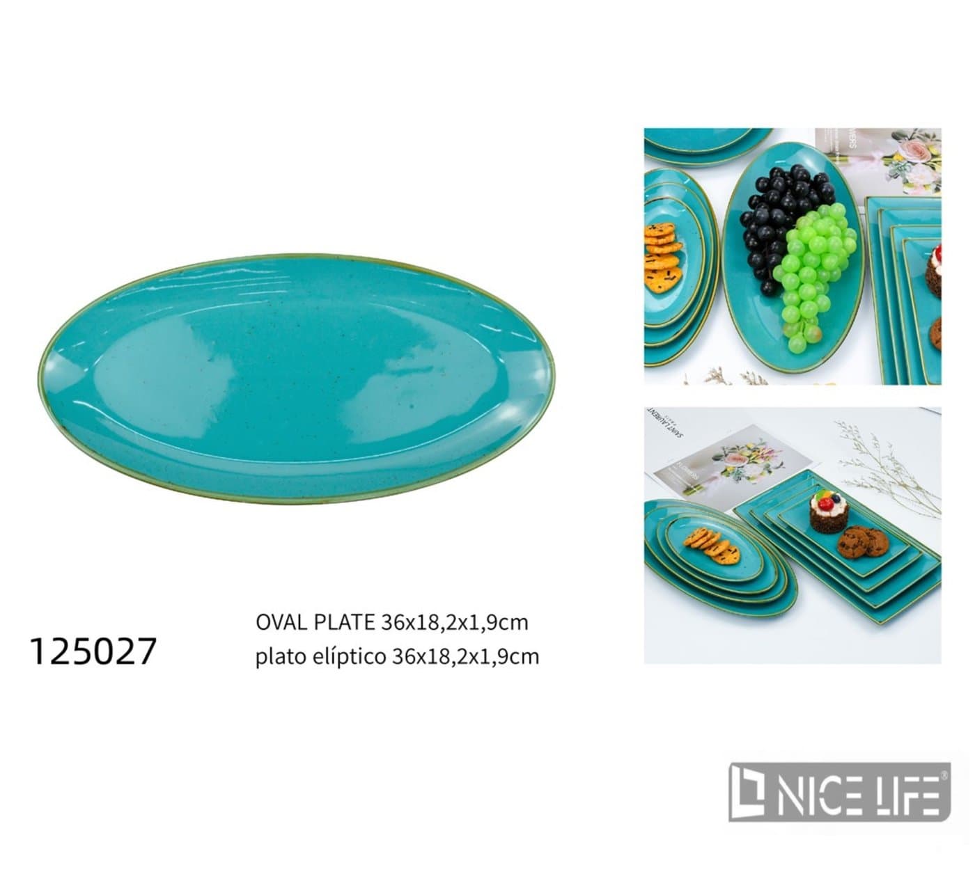 Talerz ceramiczny owalny turkusowy 36 × 18,2 × 1,9 cm