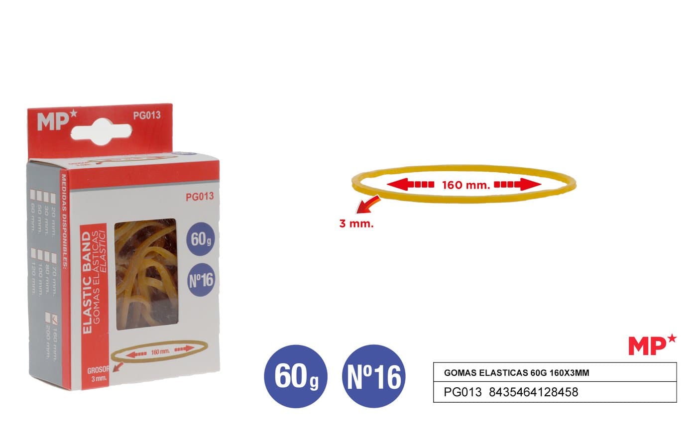 Gumki recepturki żółte 60 g, 160 × 3 mm