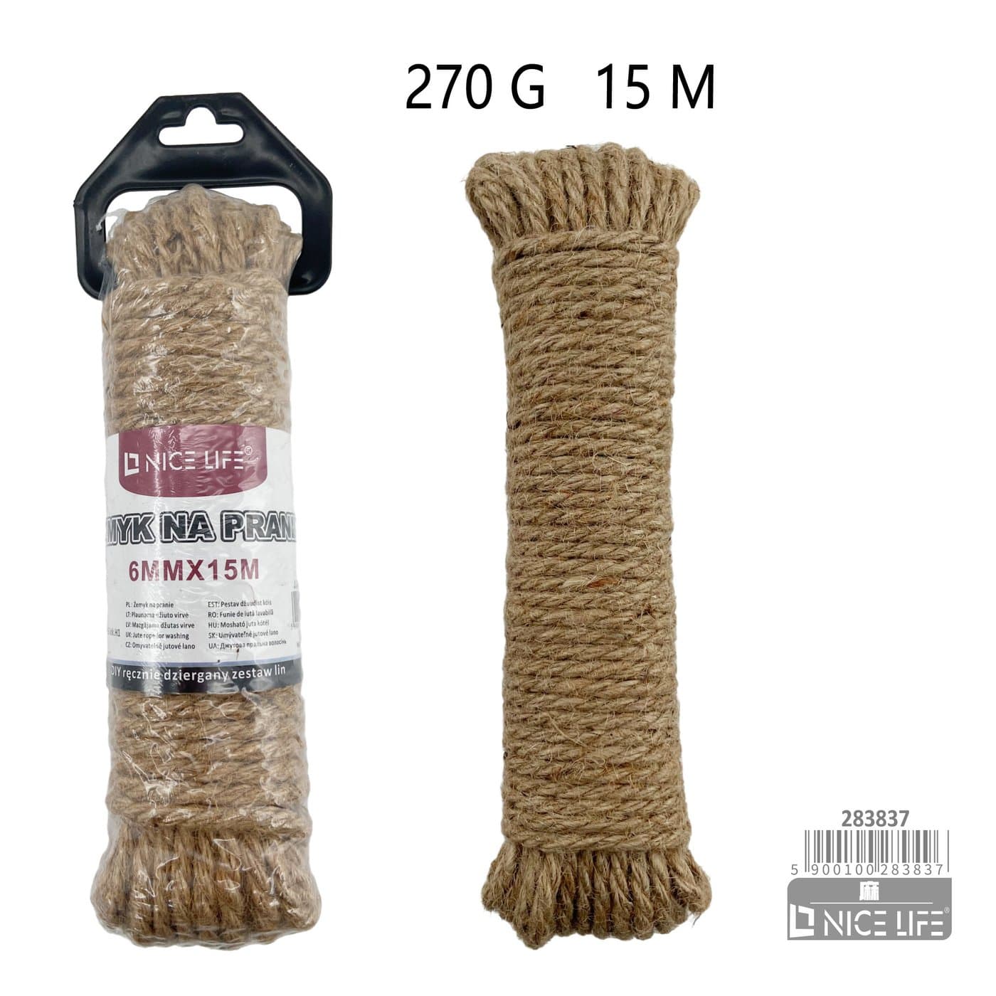 Sznur jutowy na pranie 6 mm × 15 m