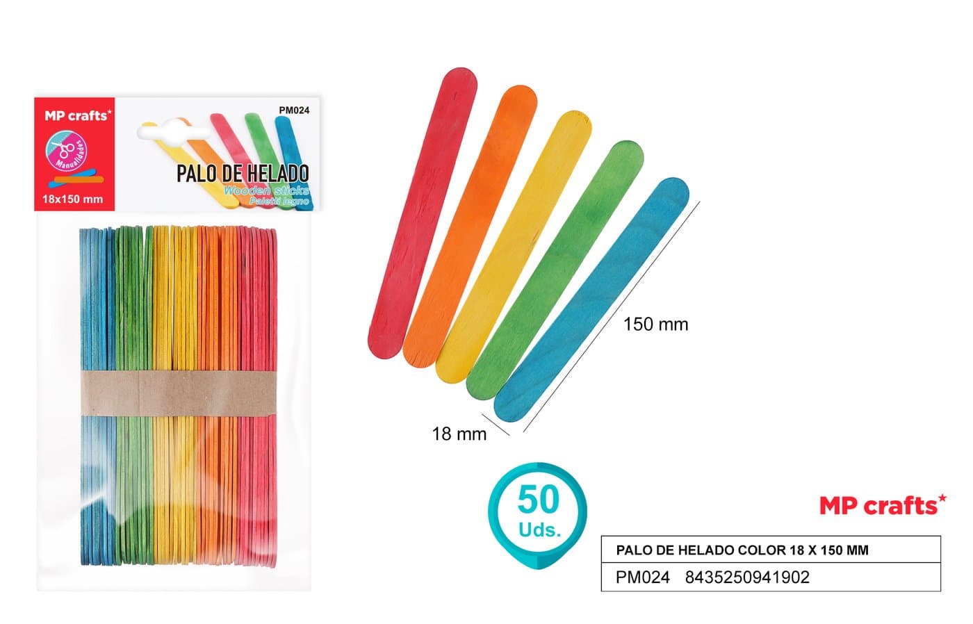 Patyczki drewniane w miksie kolorów 15 × 1,8