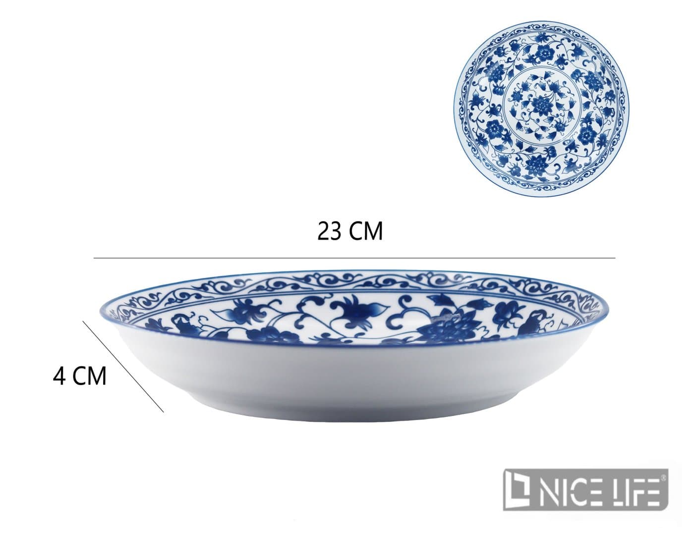 Talerz głęboki ceramiczny z niebieskim ornamentem roślinnym