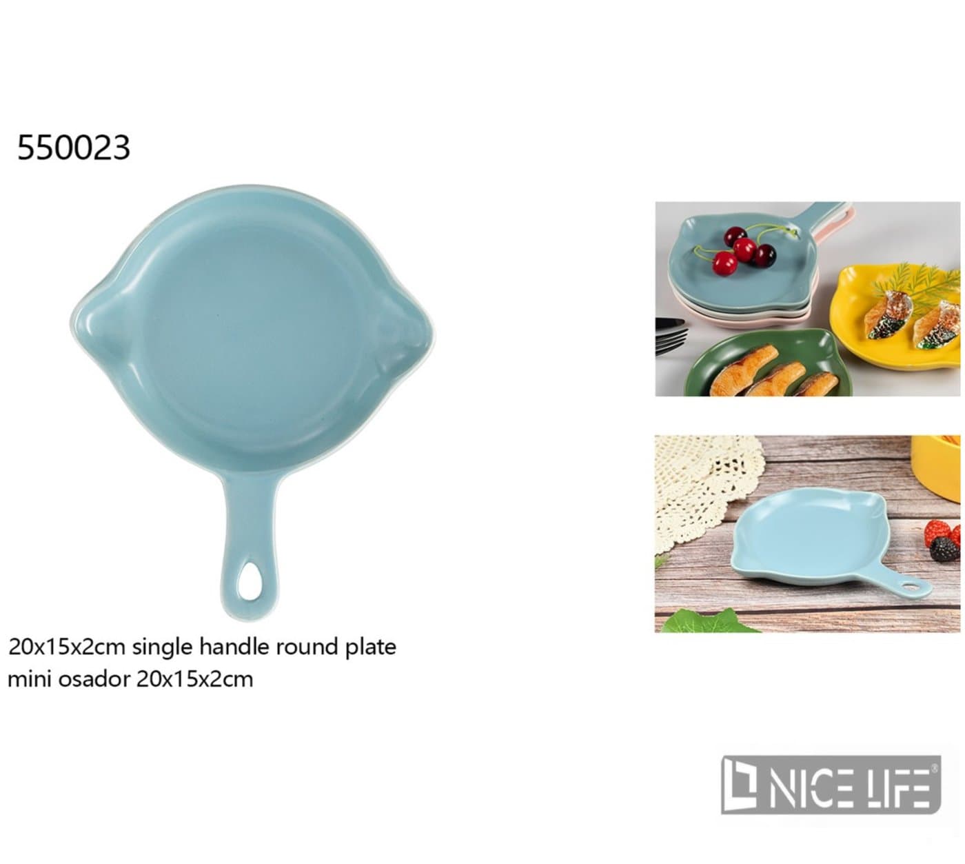 Talerz ceramiczny z uchwytem błękitny