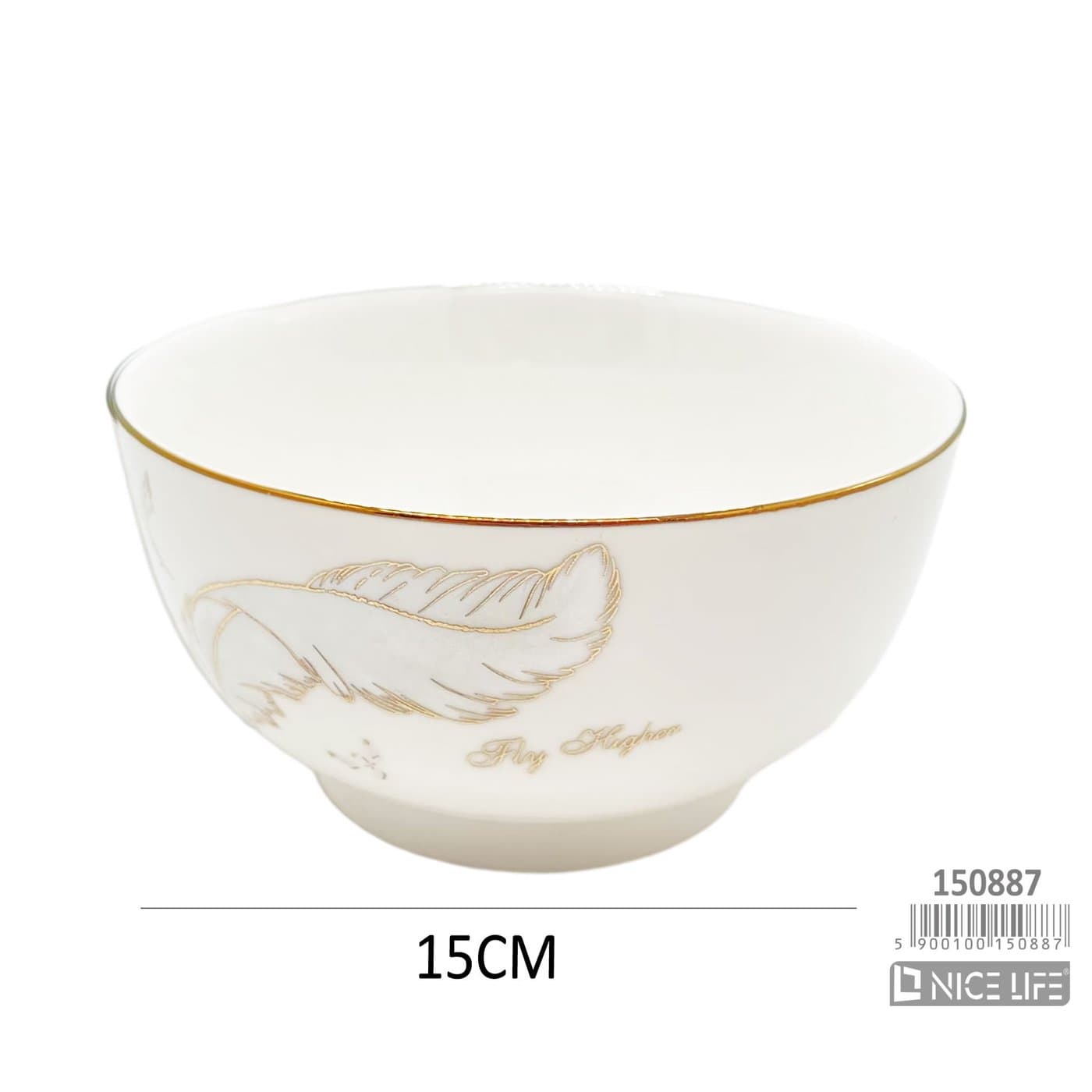 Miska ceramiczna z motywem piór oraz złotą obwódką