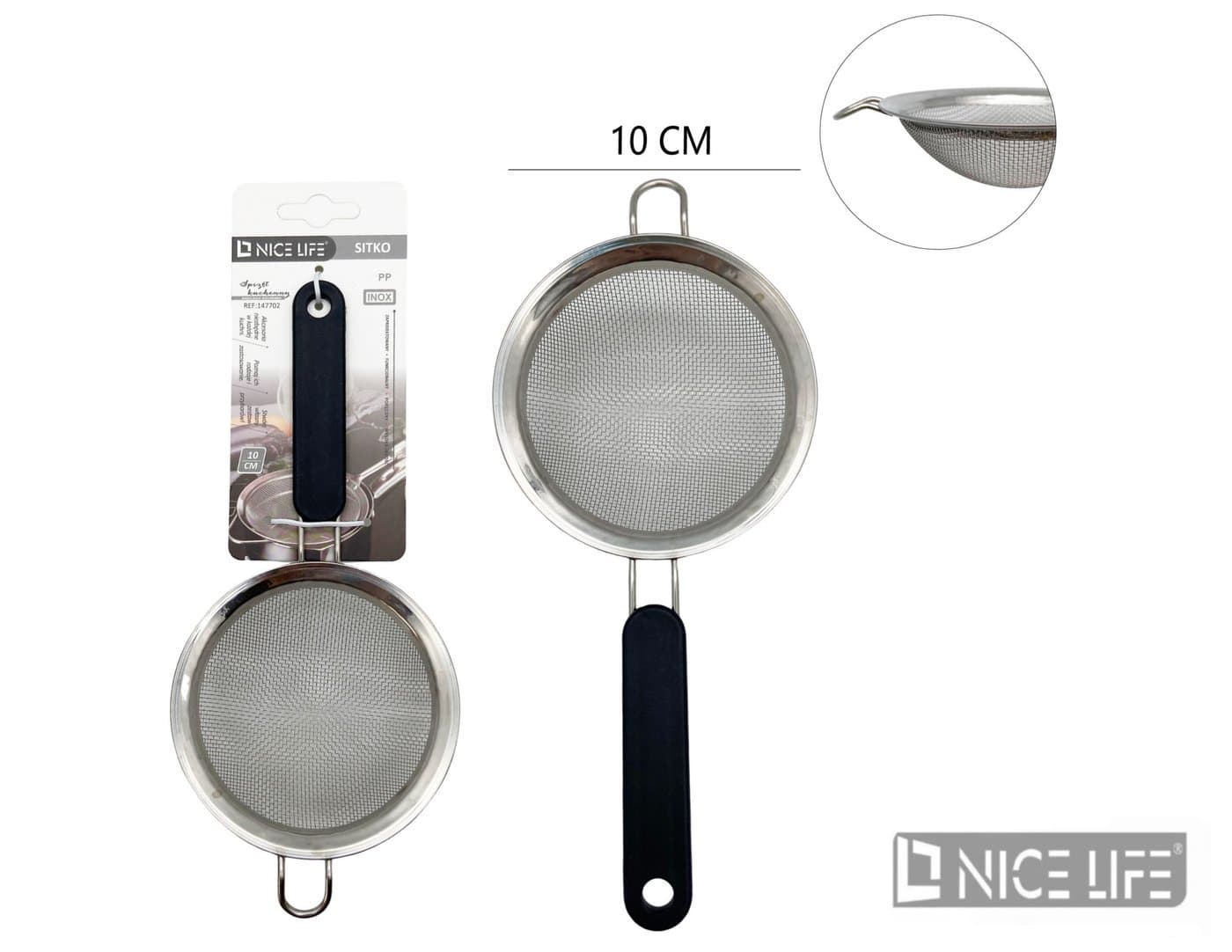 Sitko metalowe 10 cm z plastikową rączką