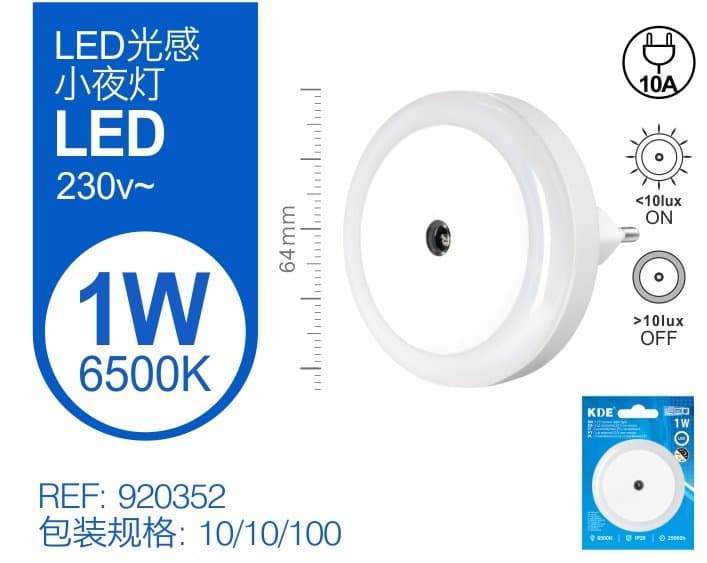 Lampka nocna LED 1 W okrągła biała z czujnikiem