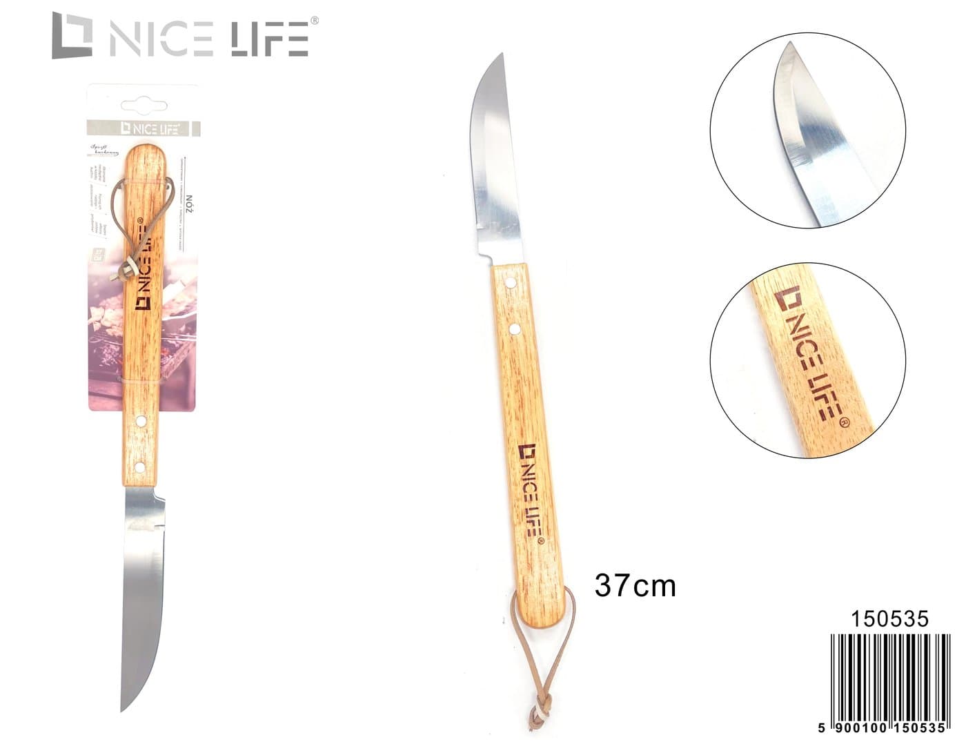 Nóż metalowy z drewnianą rękojeścią 37 cm