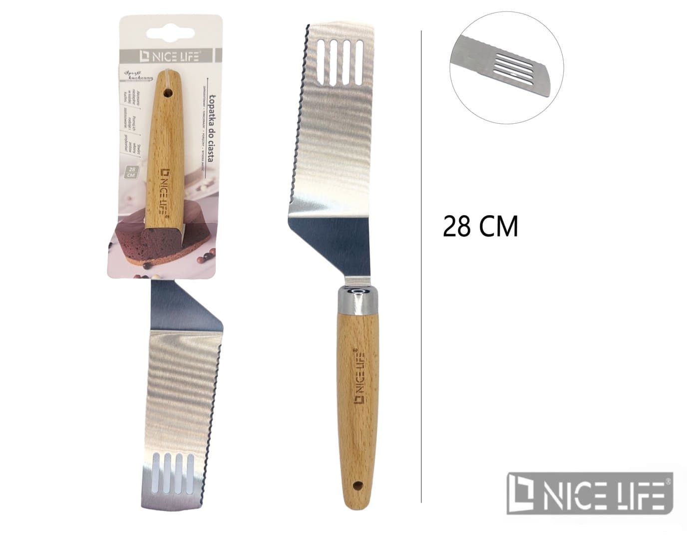 Łopatka do ciasta metalowa ząbkowana z drewnianym uchwytem