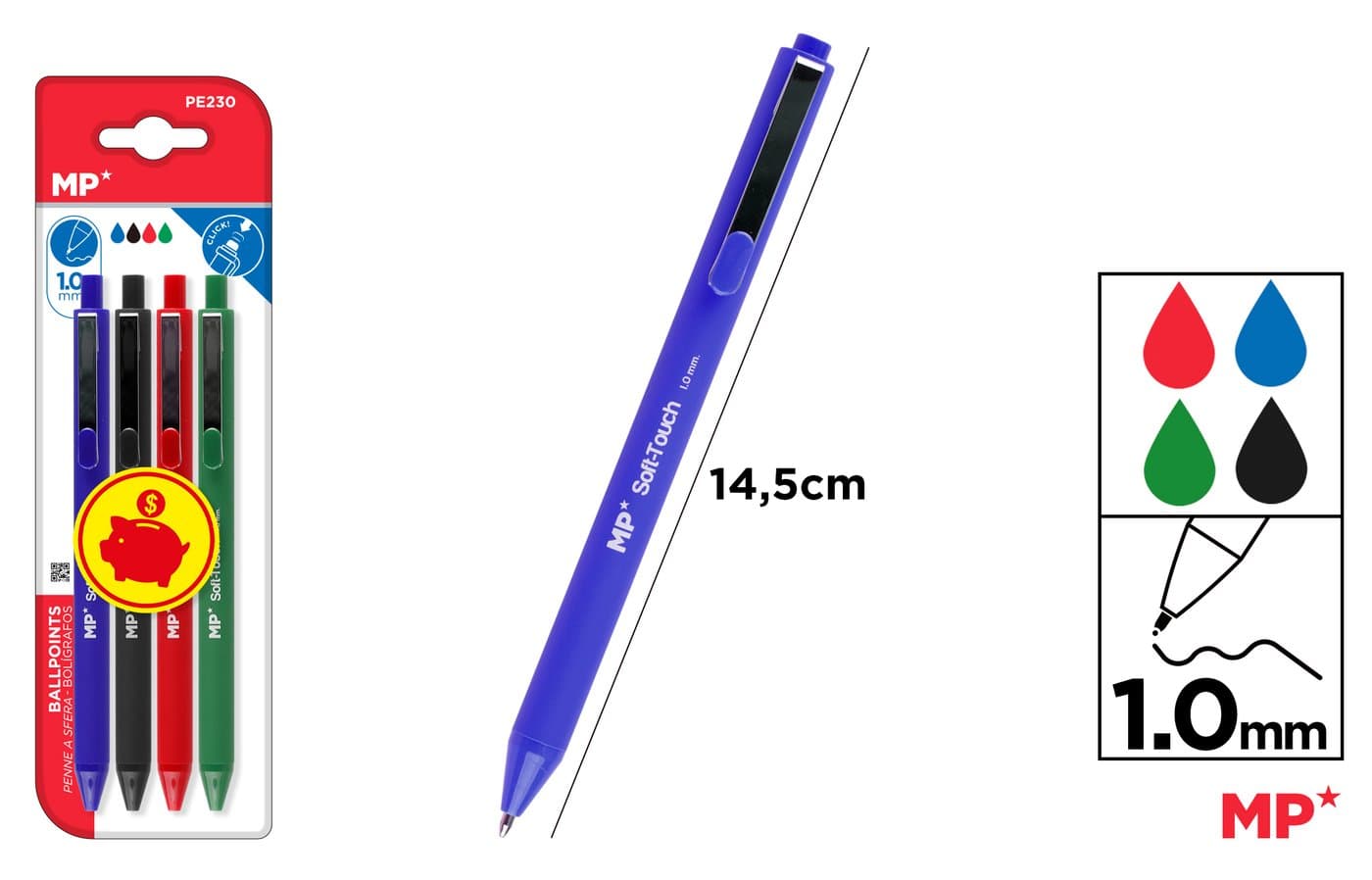 Długopis olejowy 1.0mm 4szt