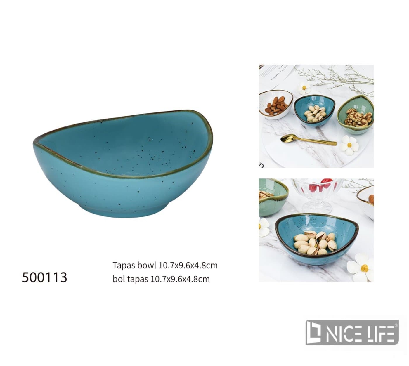 Miska ceramiczna turkusowa asymetryczna nakrapiana