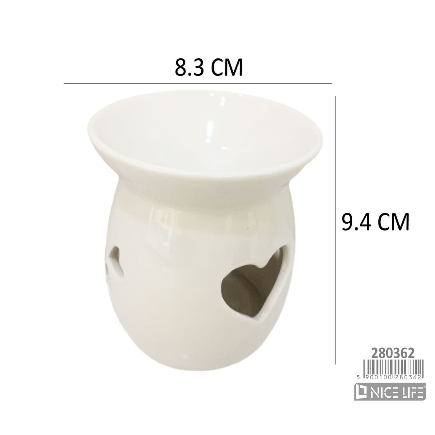 Kominek ceramiczny kremowy z wycięciami w serca