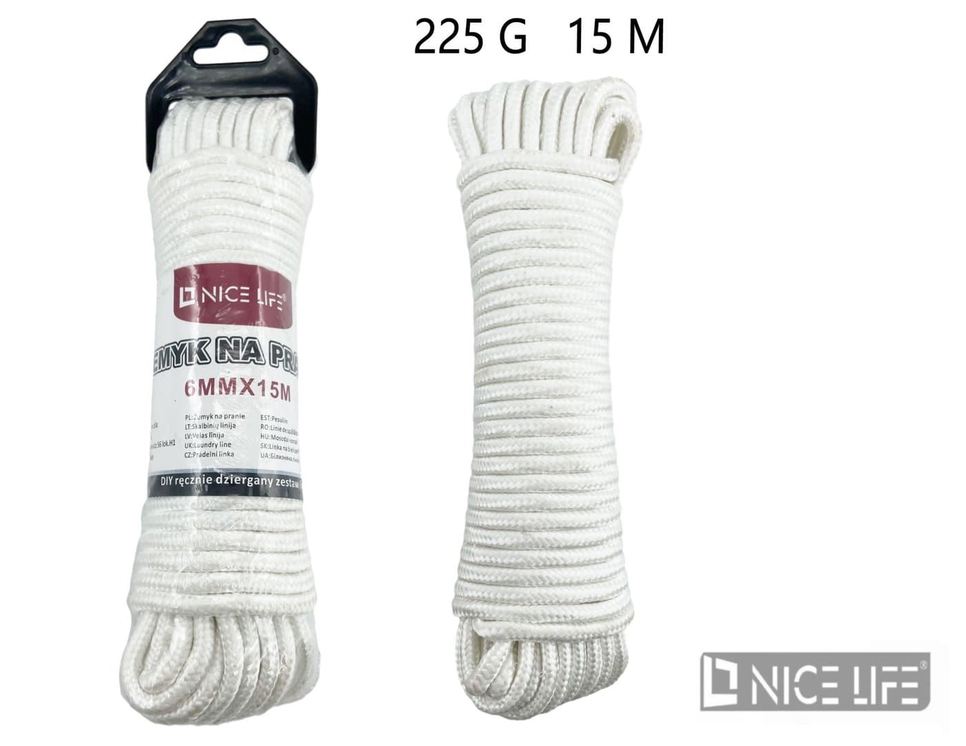 Sznur biały do rozwieszania prania pleciony