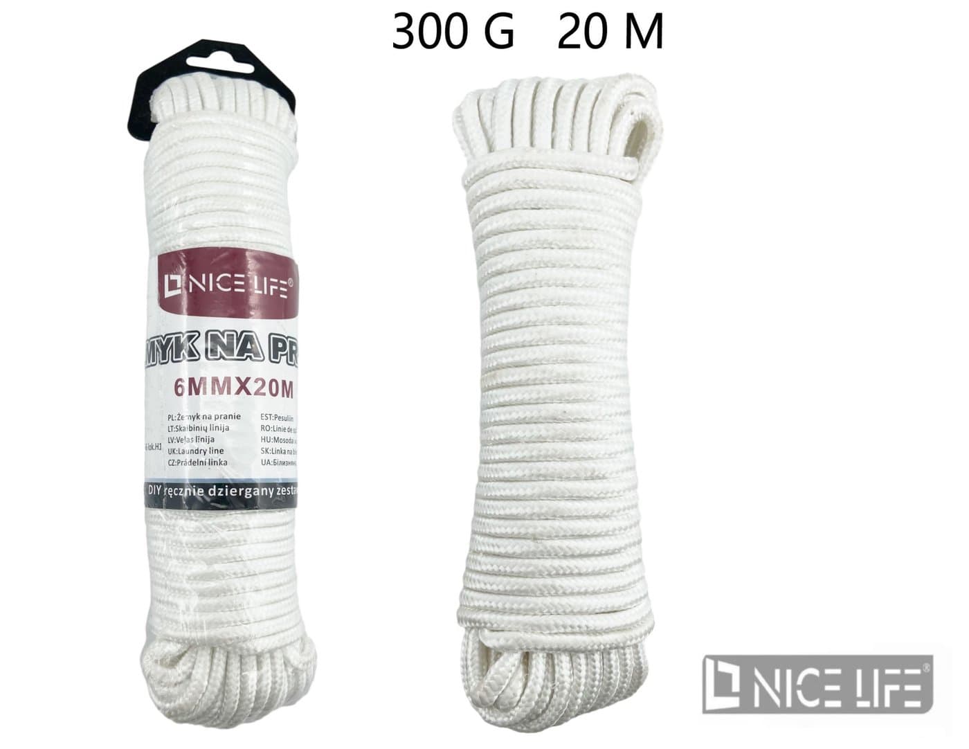 Linka do wieszania prania biała pleciona