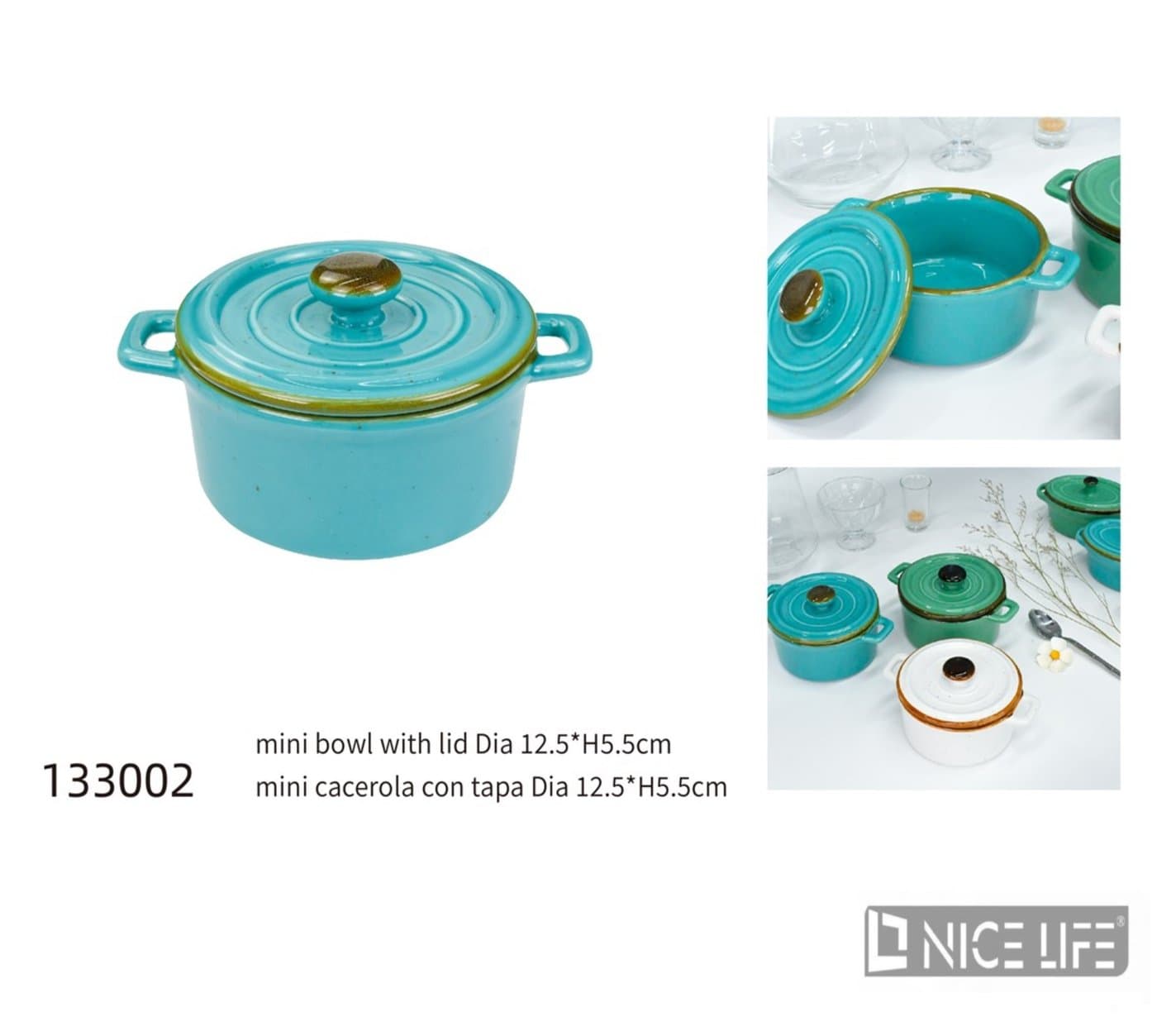 Rondelek mini ceramiczny turkusowy z pokrywką z gałką