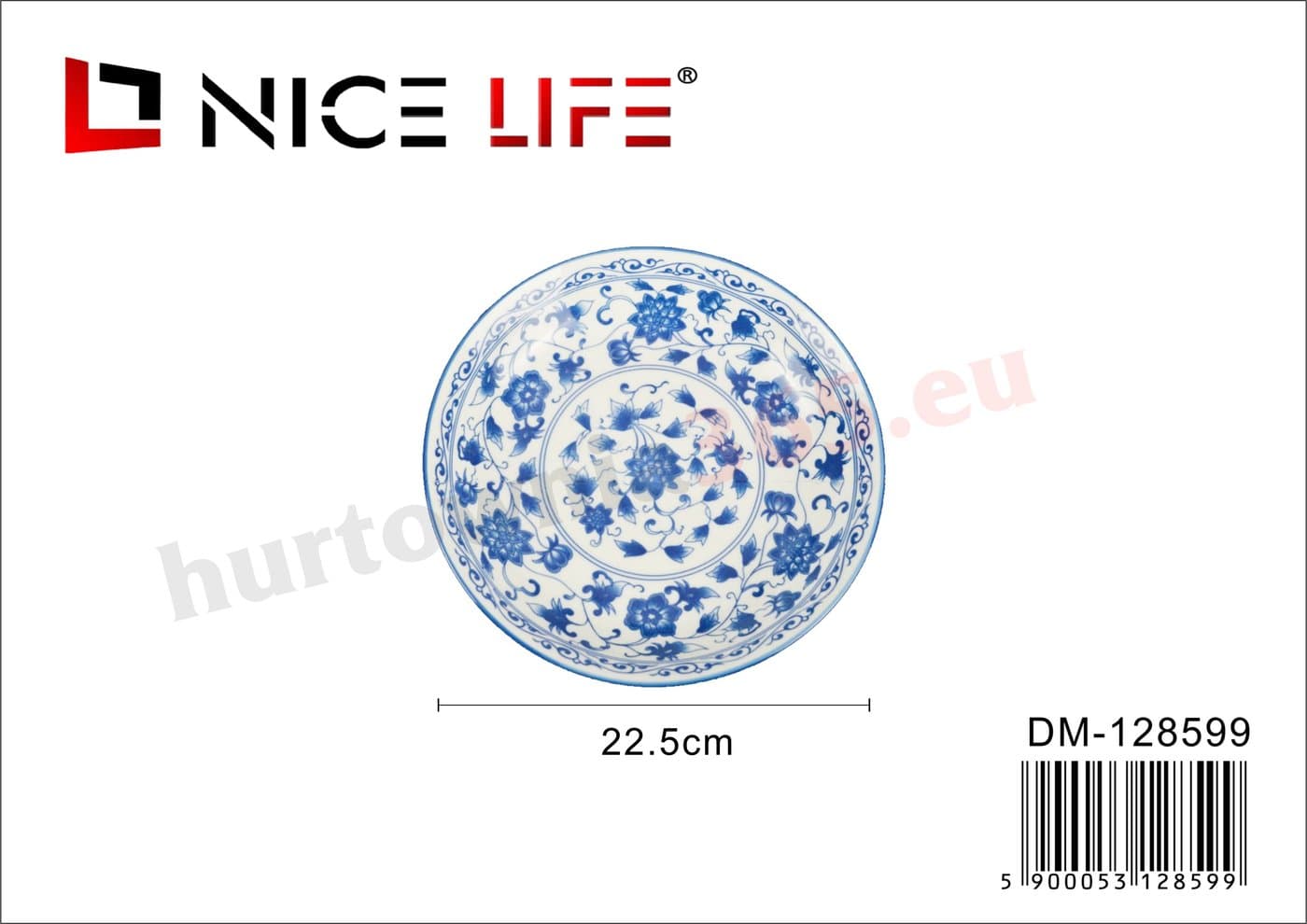 Talerz płaski ceramiczny biały z niebieskim ornamentem roślinnym