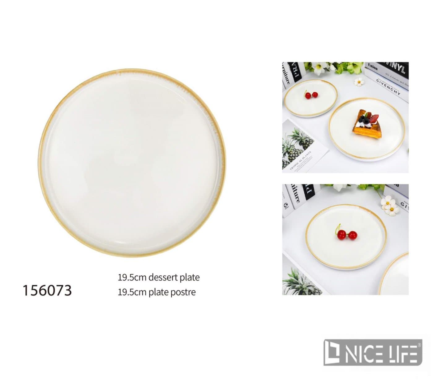 Talerz ceramiczny biały ze złotym obrzeżem 19,5 cm