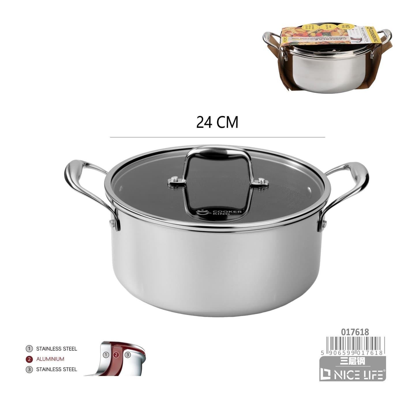 Garnek ze stali nierdzewnej trójwarstwowej 24 cm