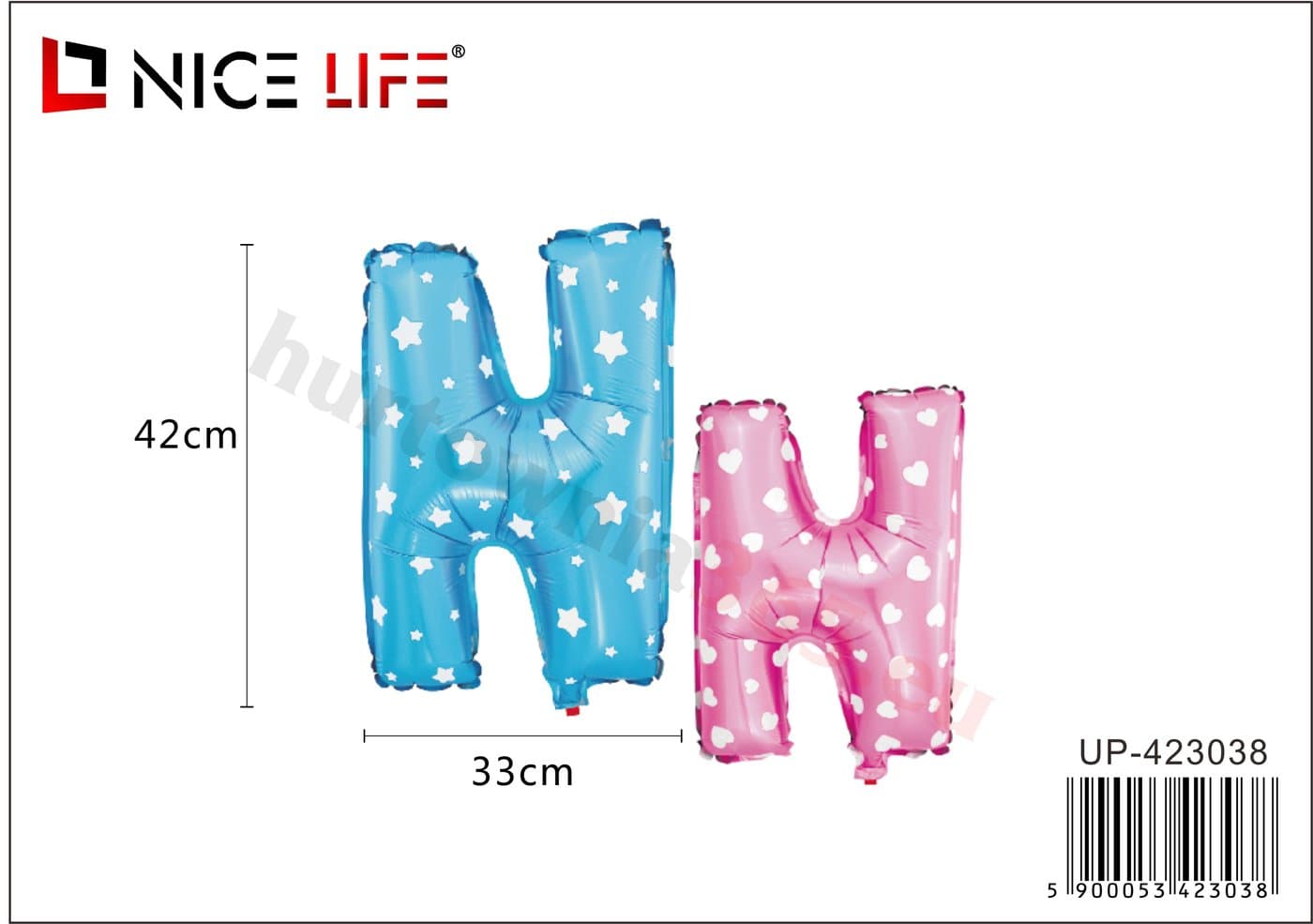 Balony foliowe litera H w gwiazdki lub serca