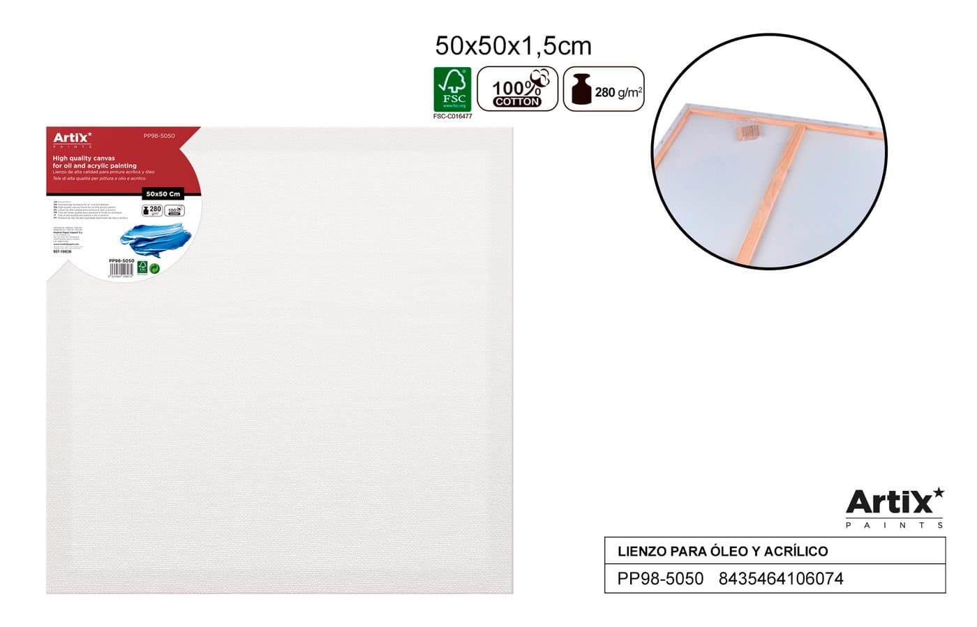 Podobrazie z białego płótna na drewnianej ramie 50 × 50 × 1,5