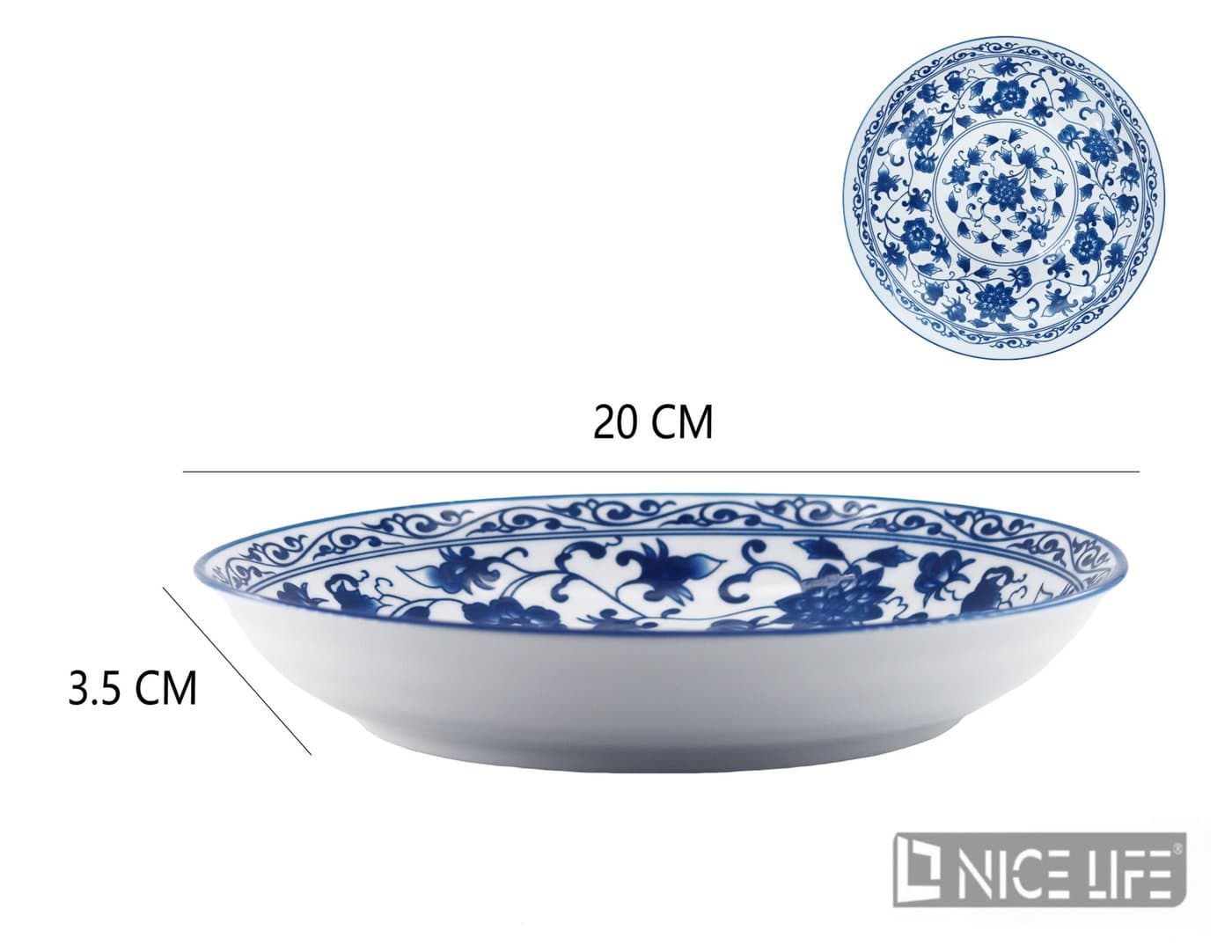 Talerz głęboki ceramiczny z niebieskim ornamentem kwiatowym