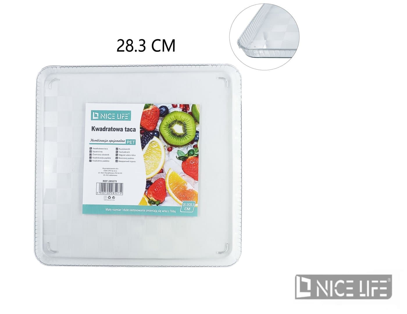 Tacka plastikowa przezroczysta duża kwadratowa na potrawy