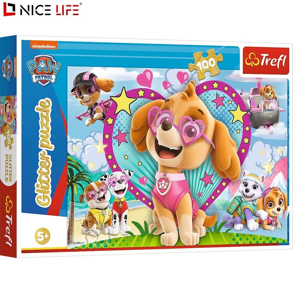 PUZZLE 100 GLITTER W BLASKU SKYE PSI PATROL