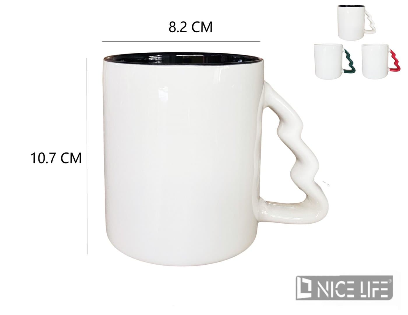 Kubek ceramiczny biały z uchwytem w kształcie choinki