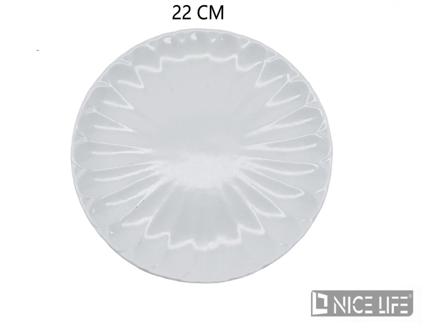 Talerz ceramiczny biały okrągły z tłoczonym wzorem kwiatowym
