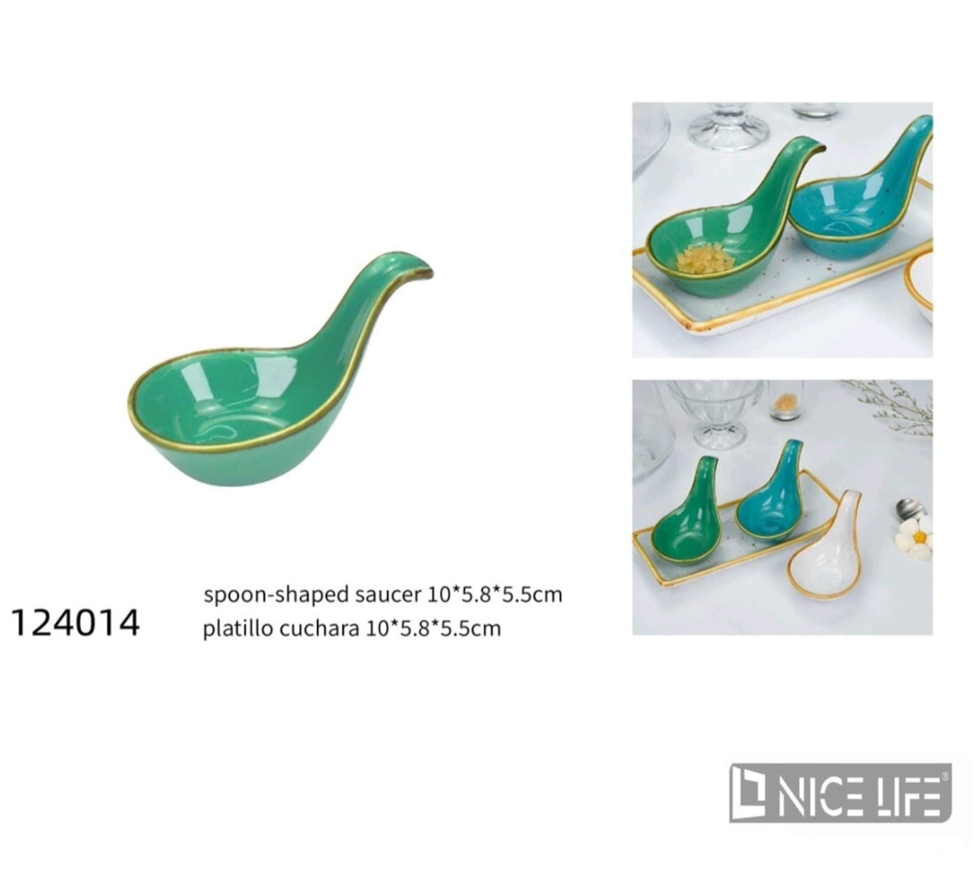 Łyżka ceramiczna turkusowa ze złotą obwódką