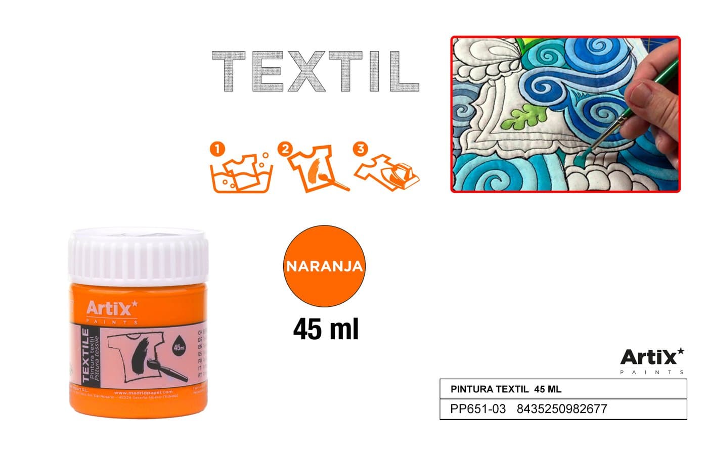 Farby do tkanin 45ml pomarańczowa ARTIX