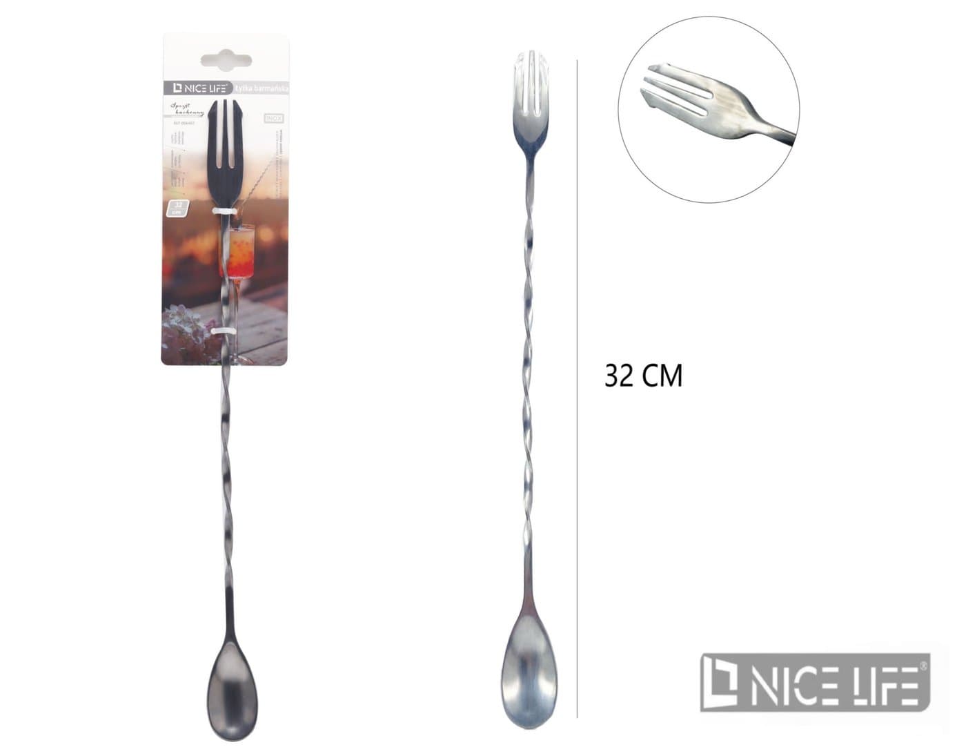 Łyżka barmańska metalowa długa z widelcem