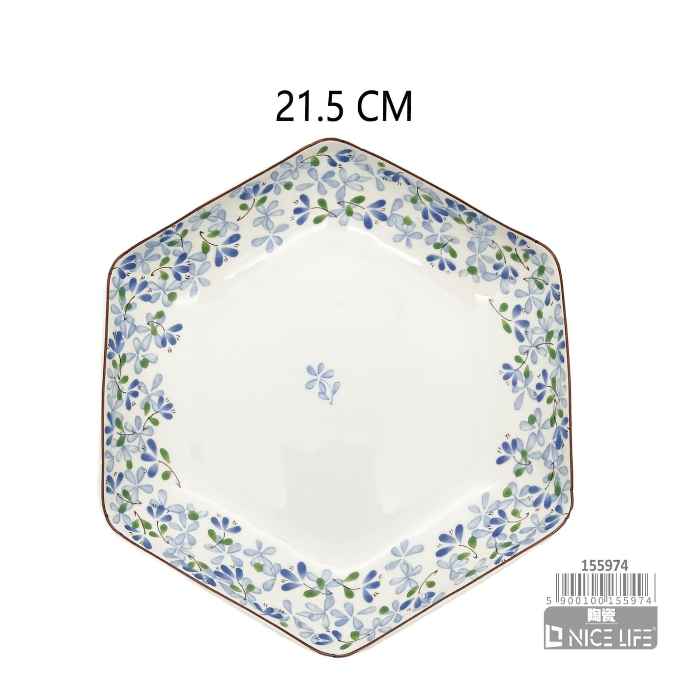 Talerz sześciokątny ceramiczny z kwiatowym wzorem