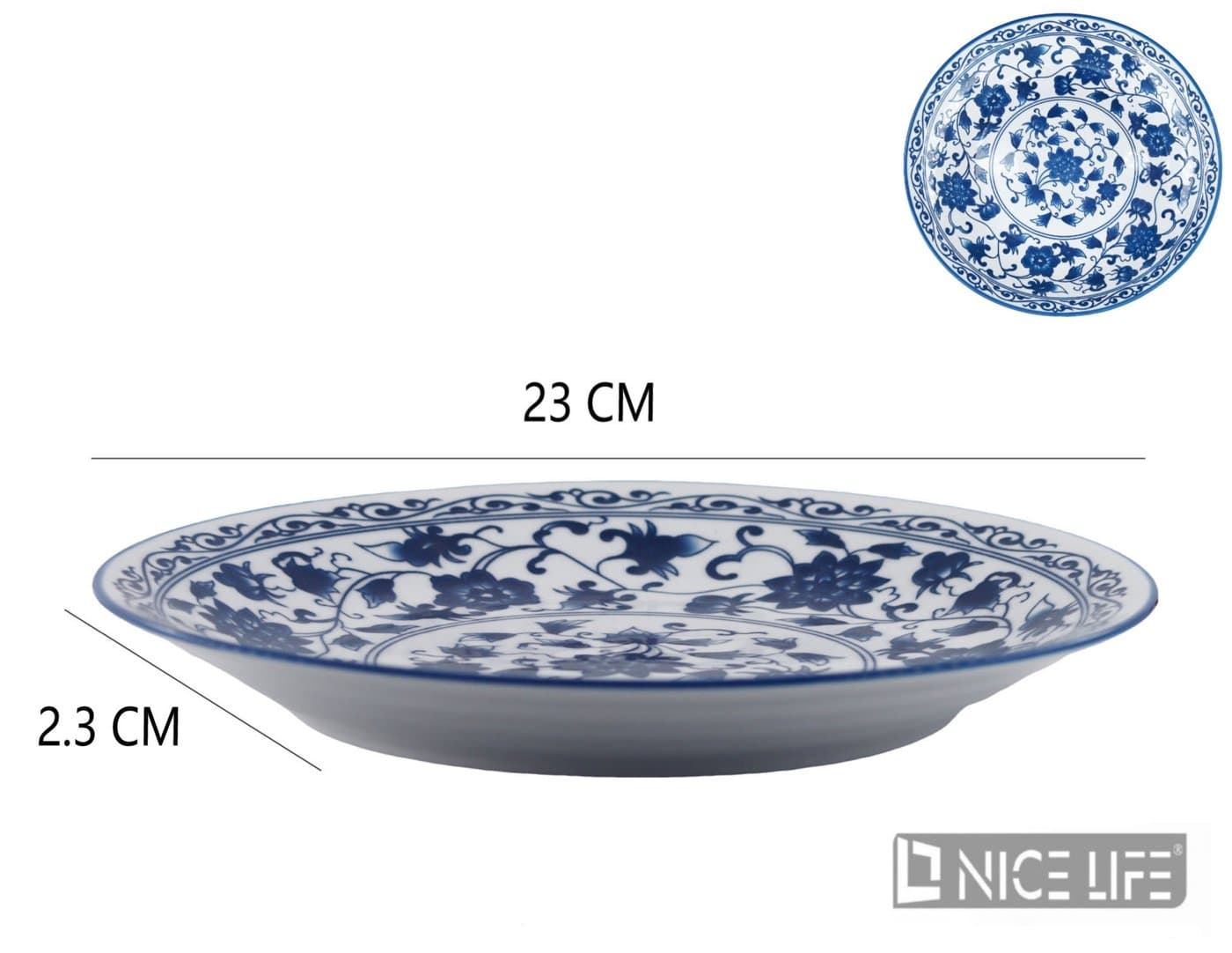 Naczynie ceramiczne okrągłe białe z granatowym wzorem kwiatowym