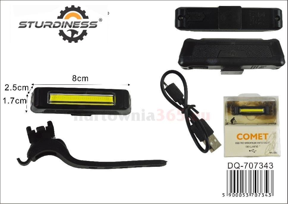 Lampka rowerowa czarna z żółtym panelem świetlnym USB