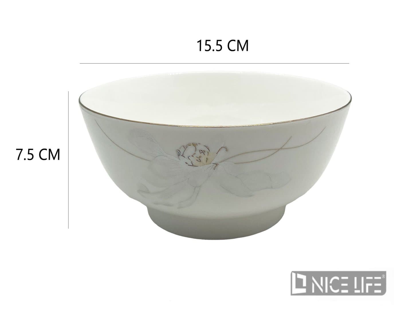 Naczynie ceramiczne z kwiatowym motywem i złotą obwódką