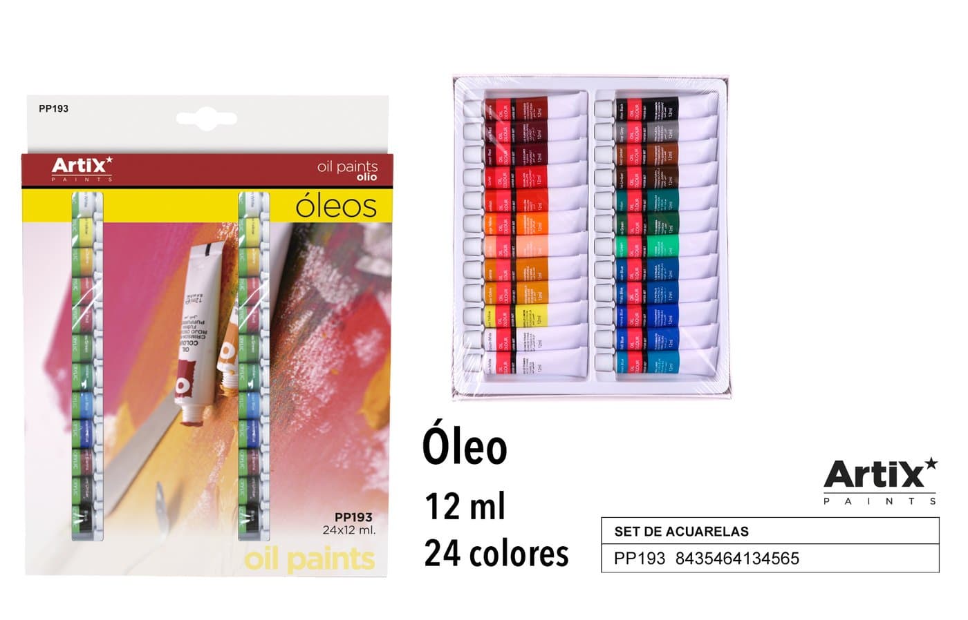 Farby olejne w tubkach do malowania obrazów, 24 kolory po 12 ml