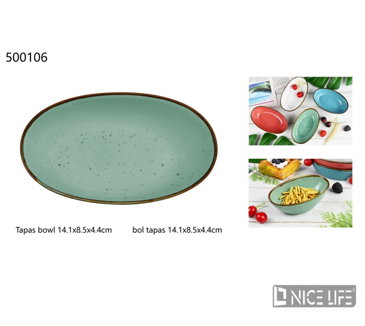 Miska ceramiczna owalna jasnozielona z ciemnym obrzeżem