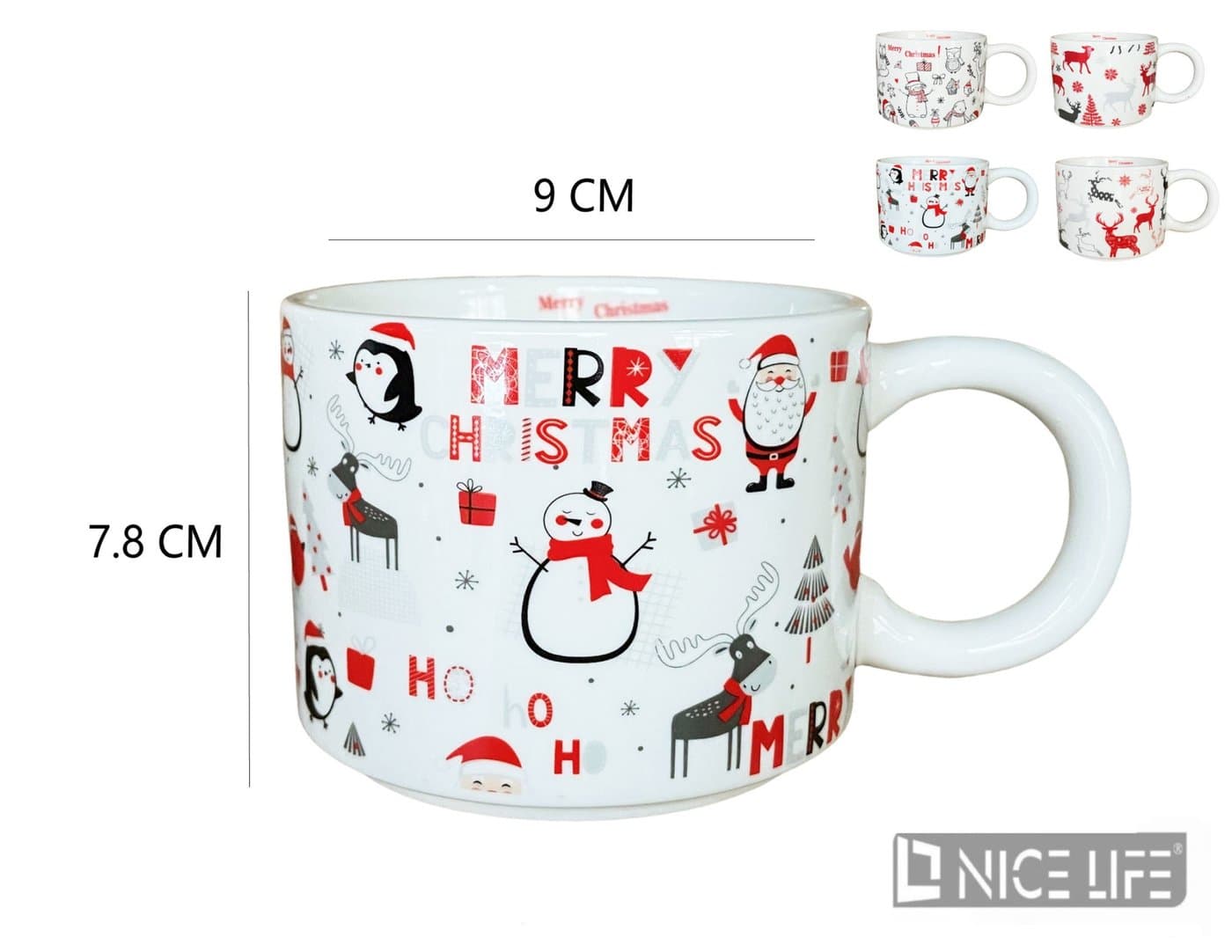 Kubek ceramiczny z zimowymi ilustracjami
