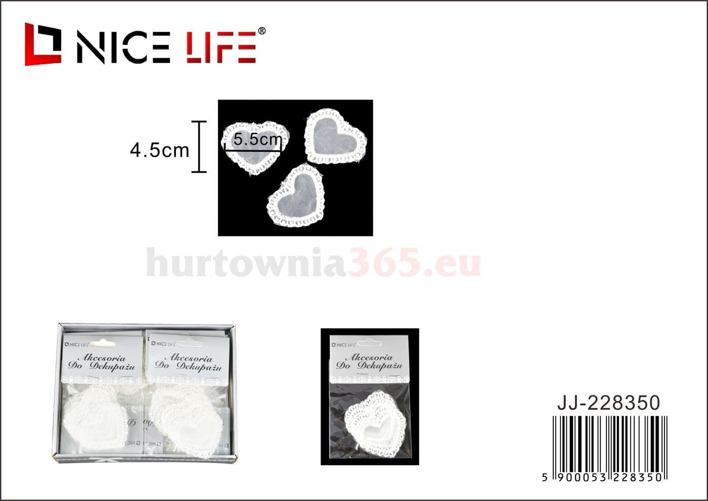 Serduszka plastikowe białe ażurowe