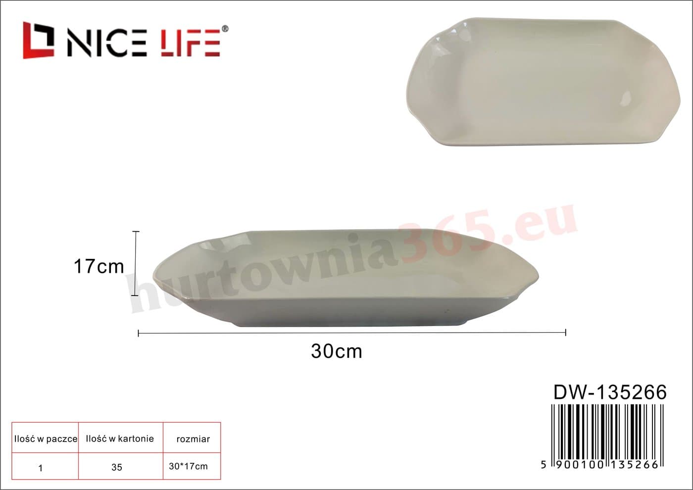 Półmisek ceramiczny biały podłużny z zaokrąglonymi narożnikami