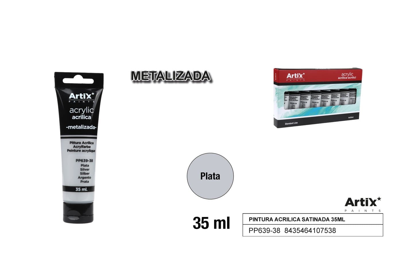 Farba akrylowa metalizowana srebrna w tubce