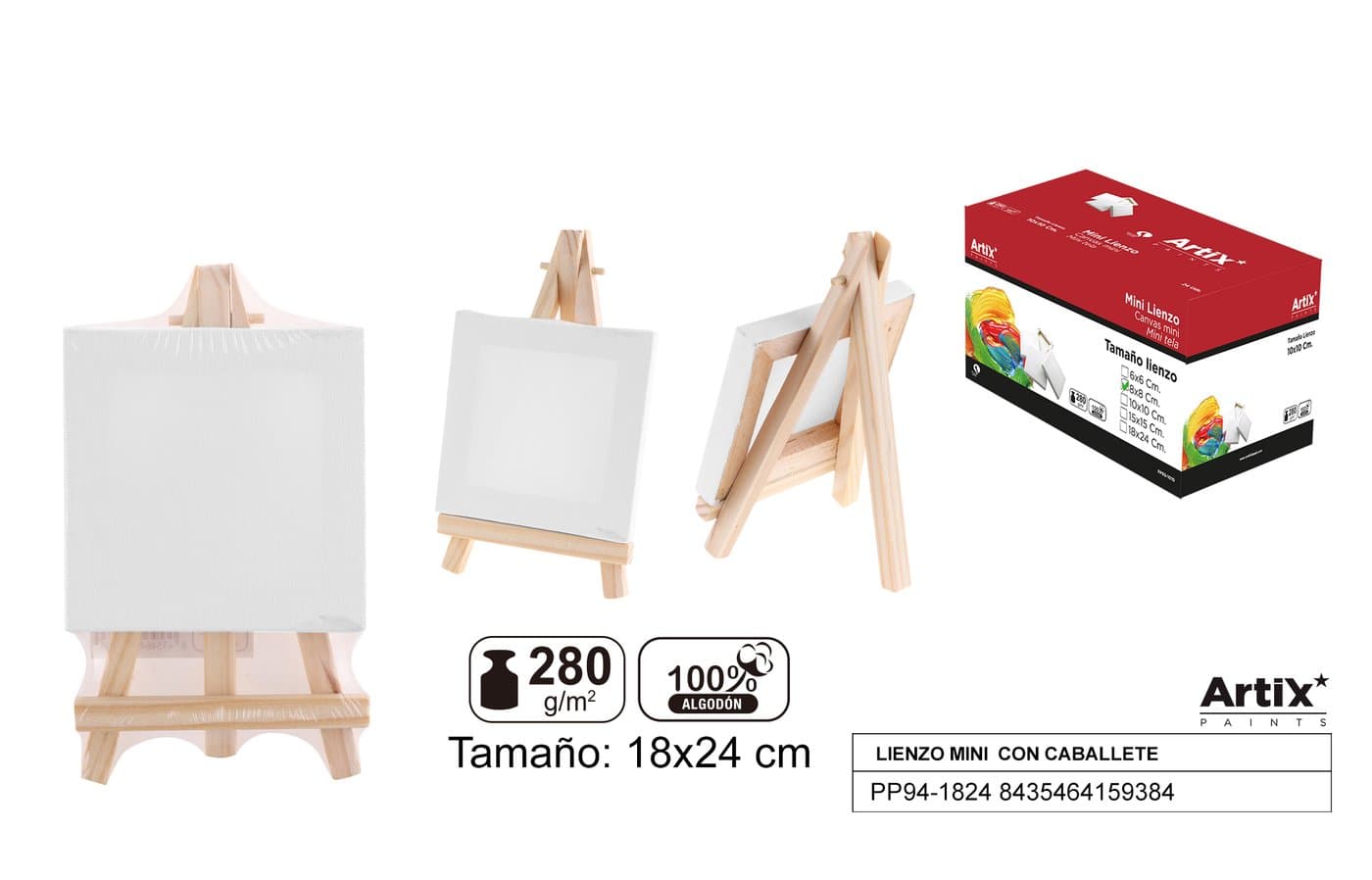 Podobrazie mini z drewnianą sztalugą białe 18 × 24 cm 280 g/m²
