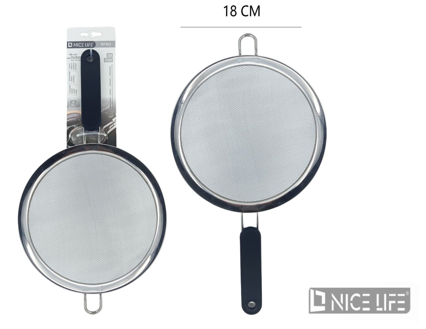Sitko metalowe 18 cm z czarną rączką